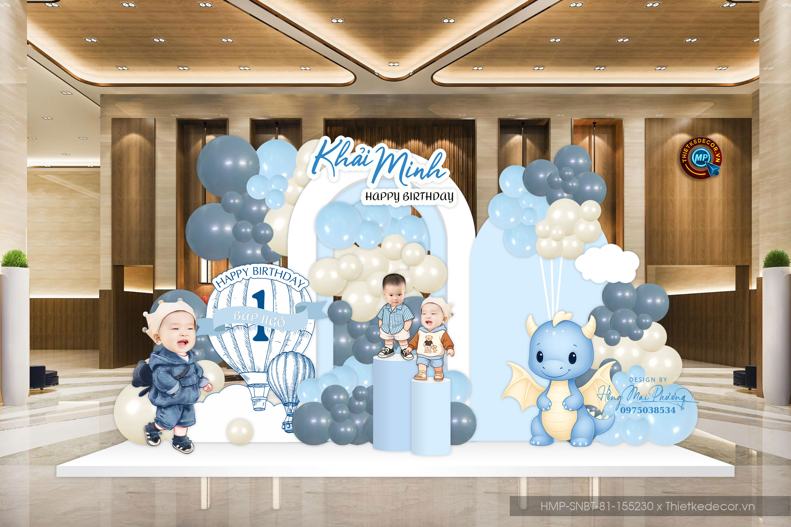 Sinh nhật bé trai tuổi rồng tone xanh siêu yêu